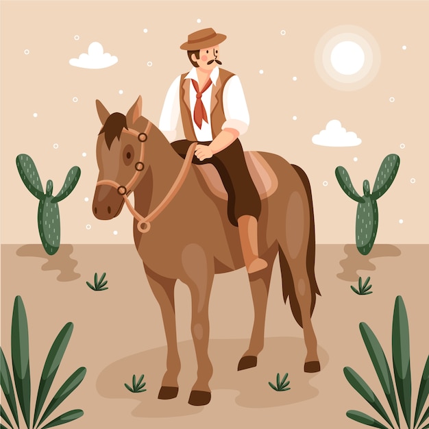 Dibujado a mano ilustración de vaquero gaucho