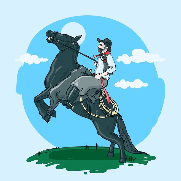 Dibujado a mano ilustración de vaquero gaucho