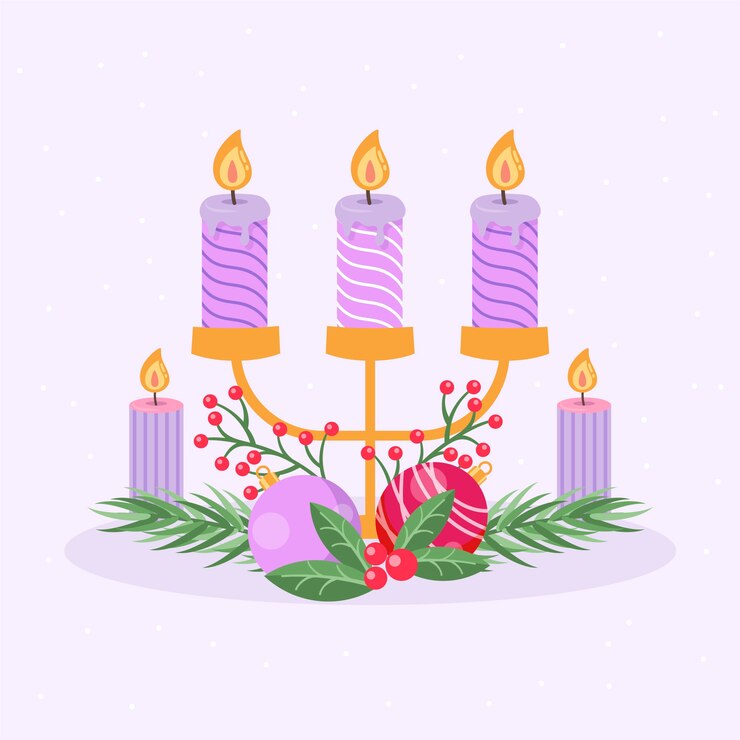 Vector gratuito dibujado a mano ilustración de velas de adviento púrpura
