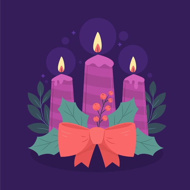 Dibujado a mano ilustración de velas de adviento púrpura