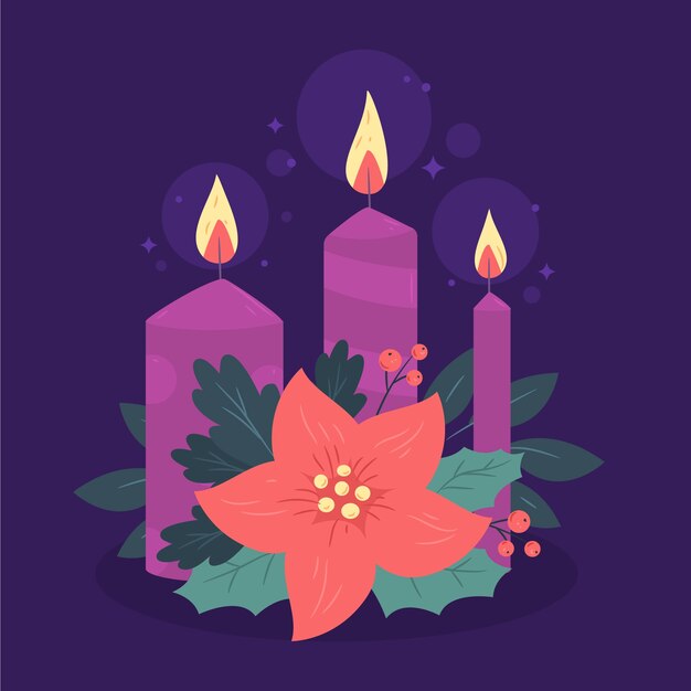 Dibujado a mano ilustración de velas de adviento púrpura