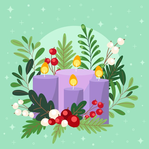 Dibujado a mano ilustración de velas de adviento púrpura