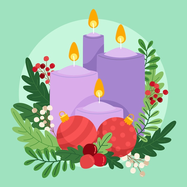 Vector gratuito dibujado a mano ilustración de velas de adviento púrpura