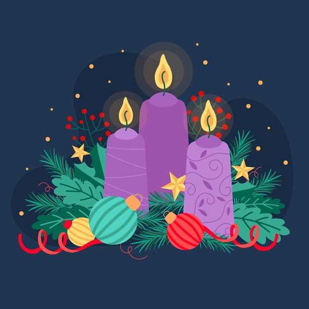 Dibujado a mano ilustración de velas moradas planas