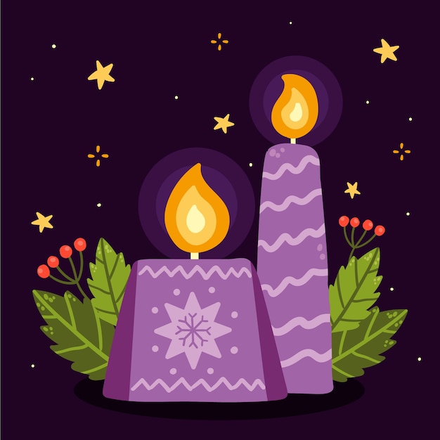 Vector gratuito dibujado a mano ilustración de velas moradas planas