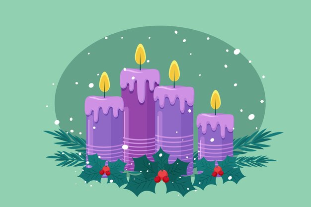 Dibujado a mano ilustración de velas moradas planas