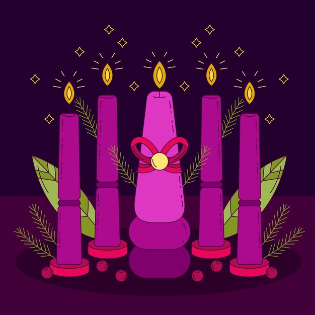 Dibujado a mano ilustración de velas moradas