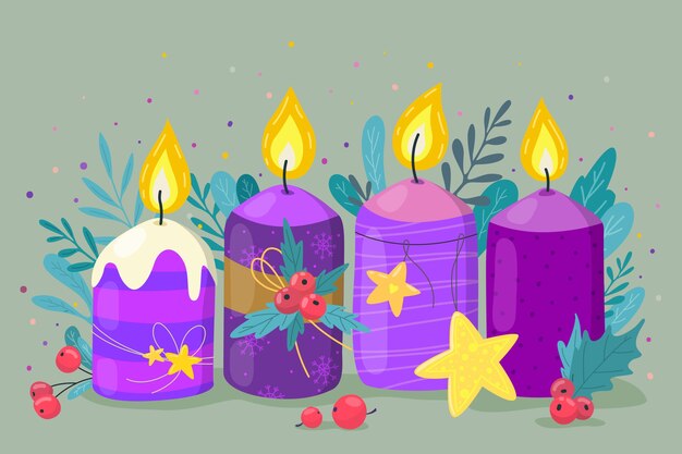 Dibujado a mano ilustración de velas moradas