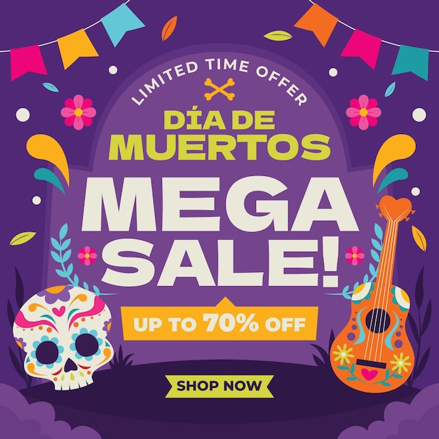 Vector gratuito dibujado a mano ilustración de venta de dia de muertos plana