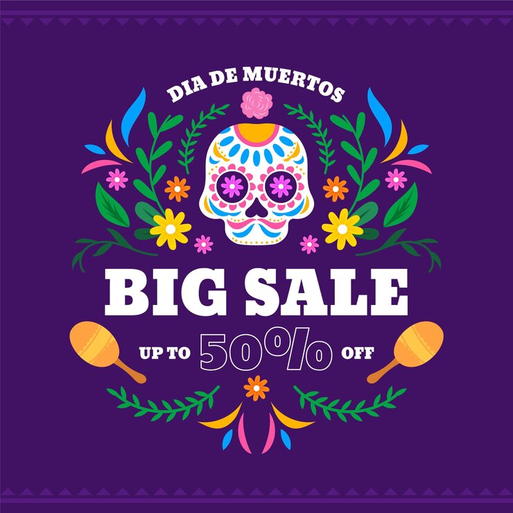 Vector gratuito dibujado a mano ilustración de venta de dia de muertos plana