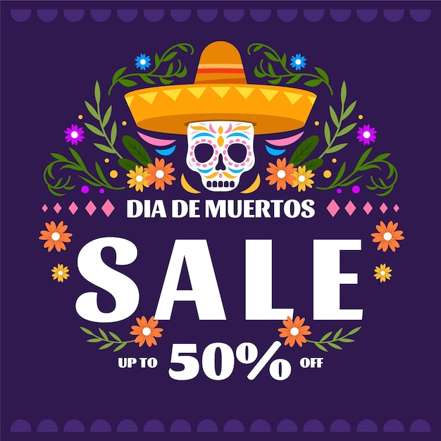 Dibujado a mano ilustración de venta de dia de muertos plana