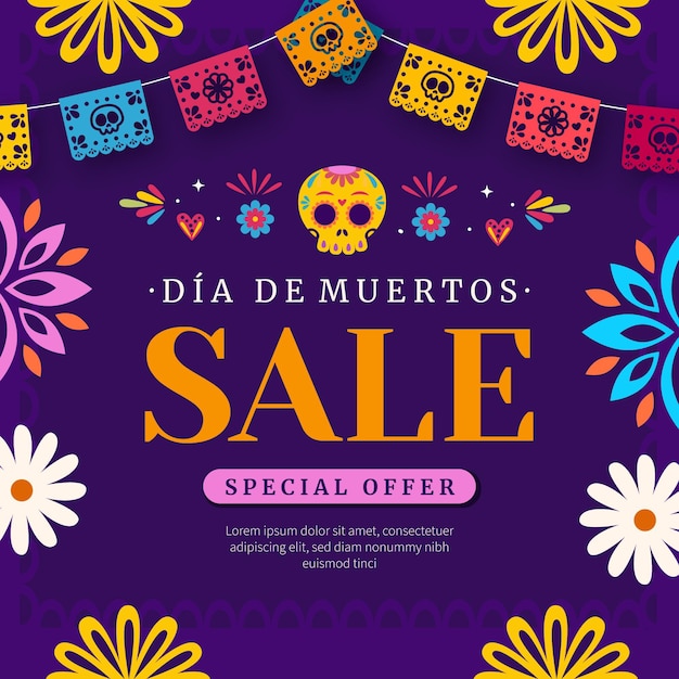 Vector gratuito dibujado a mano ilustración de venta de dia de muertos plana