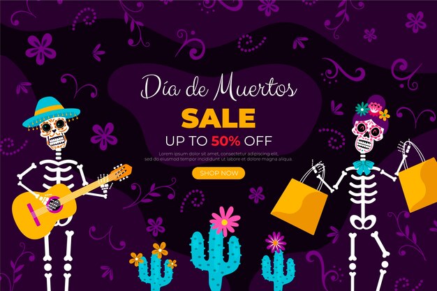 Dibujado a mano ilustración de venta de dia de muertos plana