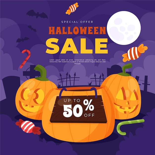 Dibujado a mano ilustración de venta de halloween plana