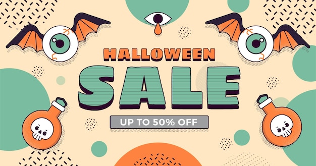 Dibujado a mano ilustración de venta de halloween plana