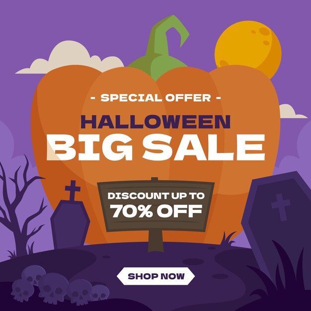 Dibujado a mano ilustración de venta de halloween plana