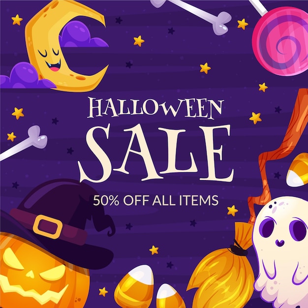 Vector gratuito dibujado a mano ilustración de venta de halloween plana