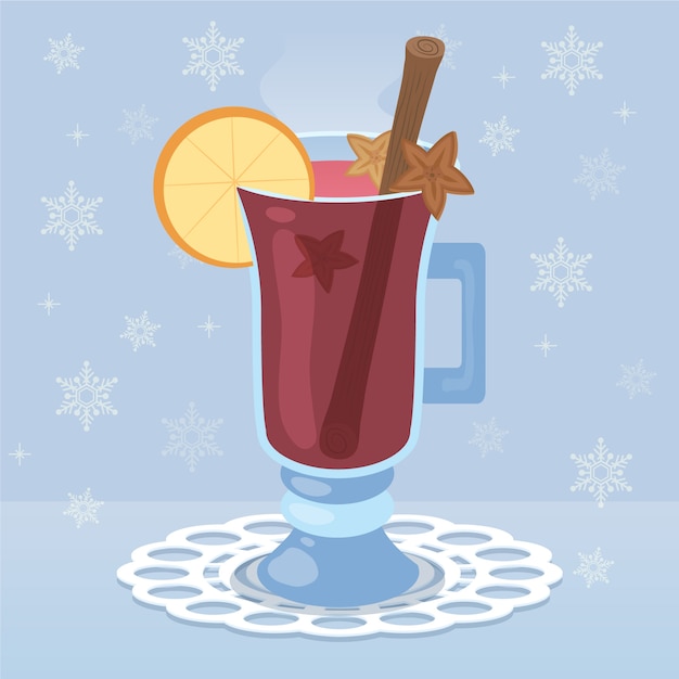 Dibujado a mano ilustración de vino caliente de navidad plana