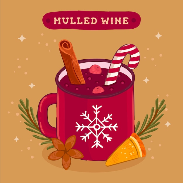 Vector gratuito dibujado a mano ilustración de vino caliente de navidad