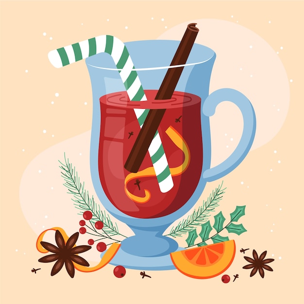 Dibujado a mano ilustración de vino caliente de navidad