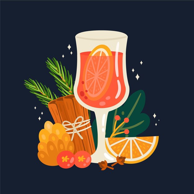 Dibujado a mano ilustración de vino caliente plano