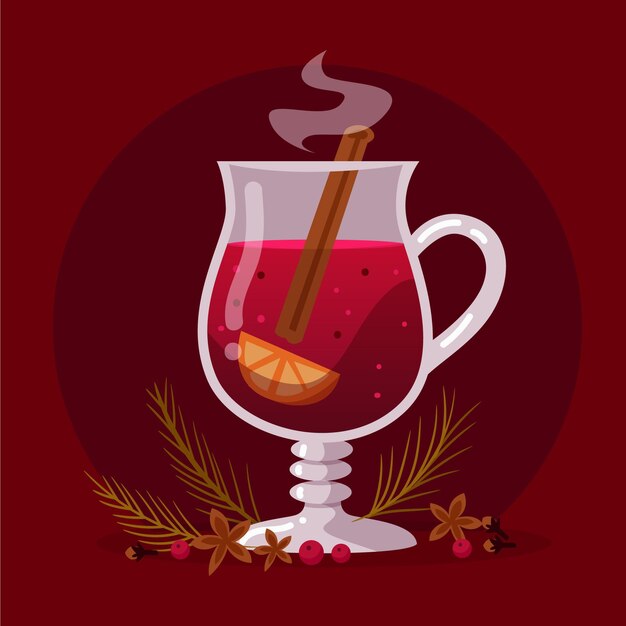 Dibujado a mano ilustración de vino caliente plano