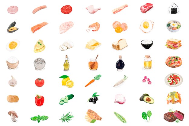 Dibujado a mano ingredientes de alimentos estilo acuarela