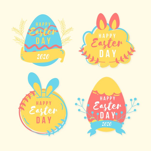 Dibujado a mano la insignia del día de Pascua con huevos coloridos y cinta