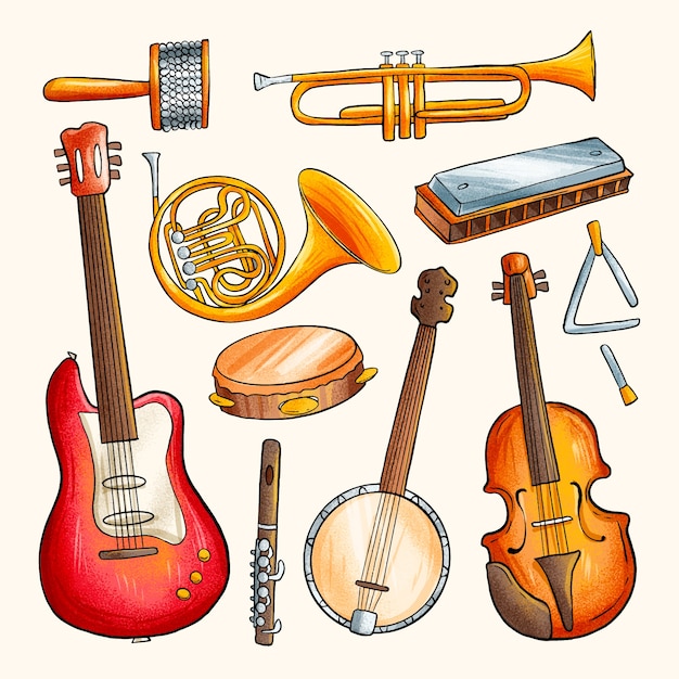 Vector gratuito dibujado a mano instrumentos musicales