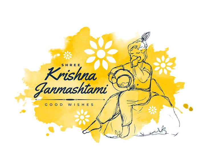 Vector gratuito dibujado a mano krishna janmashtami festival acuarela saludo vector