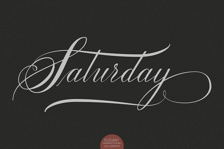 Vector gratuito dibujado a mano letras el sábado. caligrafía manuscrita moderna elegante. ilustración de tinta de vector. cartel de tipografía sobre fondo oscuro. para tarjetas, invitaciones, estampados, etc.