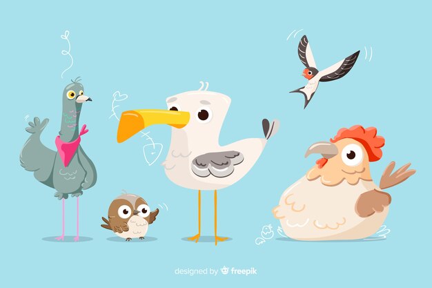 Dibujado a mano linda colección de aves