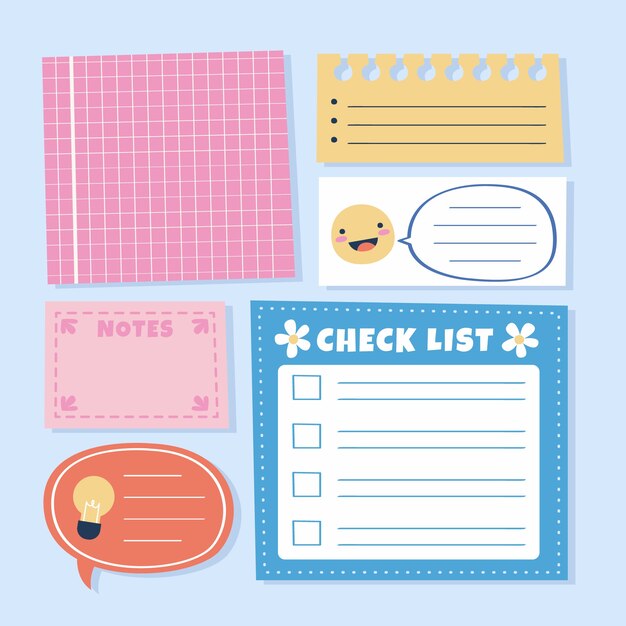 Dibujado a mano linda ilustración de notas adhesivas