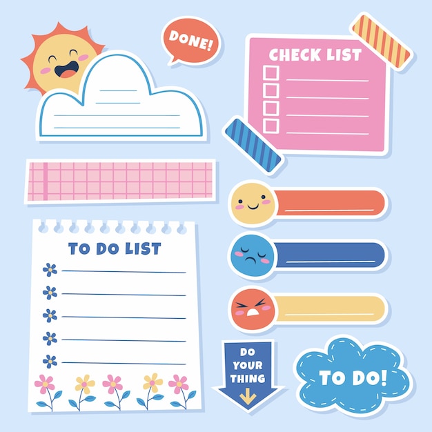 Dibujado a mano linda ilustración de notas adhesivas