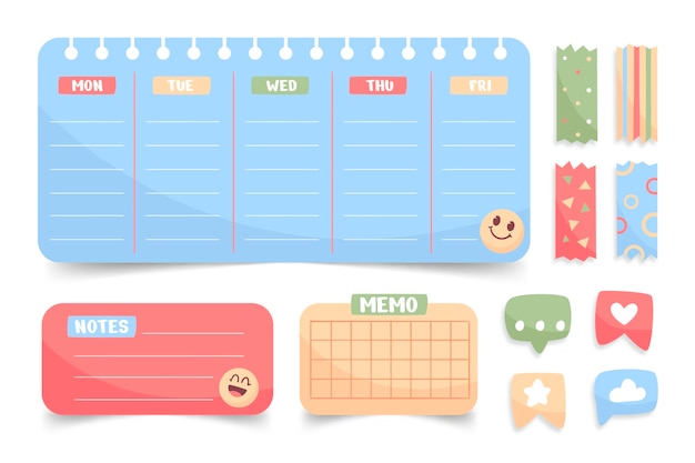 Dibujado a mano linda ilustración de notas adhesivas
