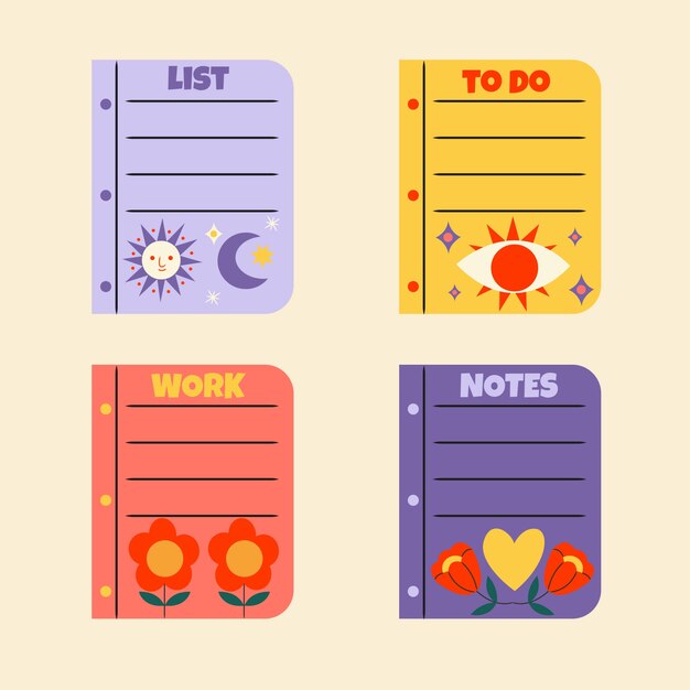 Dibujado a mano linda ilustración de notas adhesivas