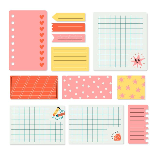 Dibujado a mano linda ilustración de notas adhesivas