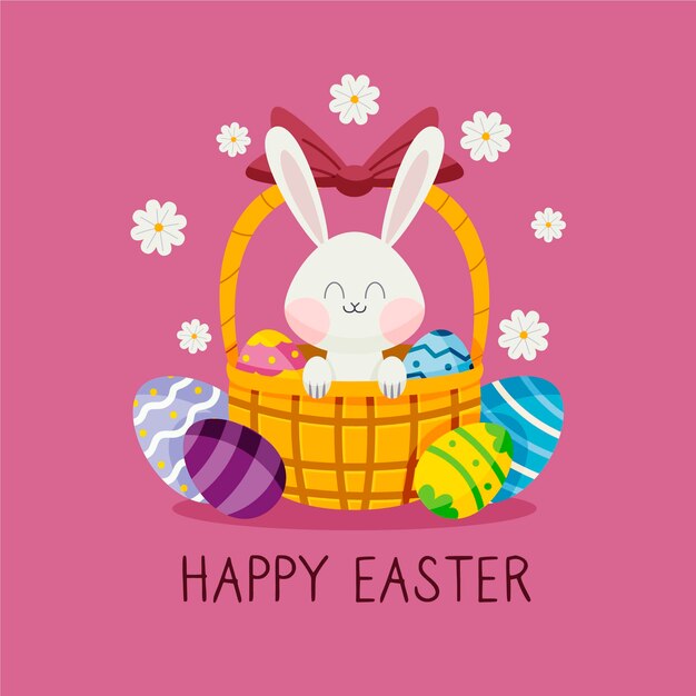 Dibujado a mano linda ilustración de pascua con conejito