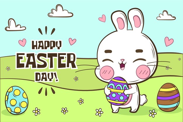 Dibujado a mano linda ilustración de pascua con conejito