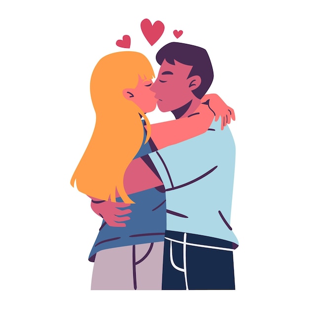 Dibujado a mano linda pareja besándose vector gratuito