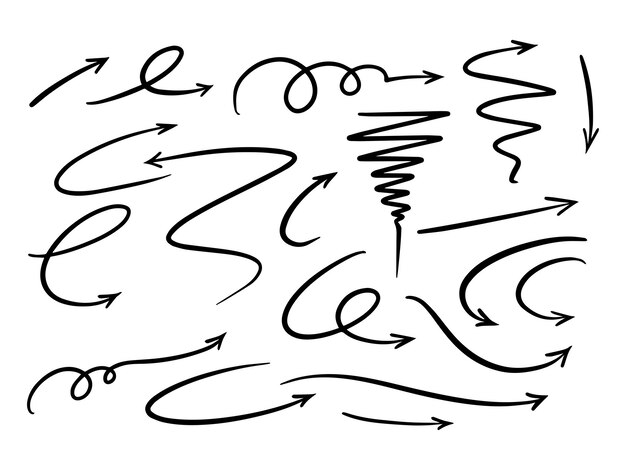 Dibujado a mano línea arte doodle estilo vector flecha colección vector