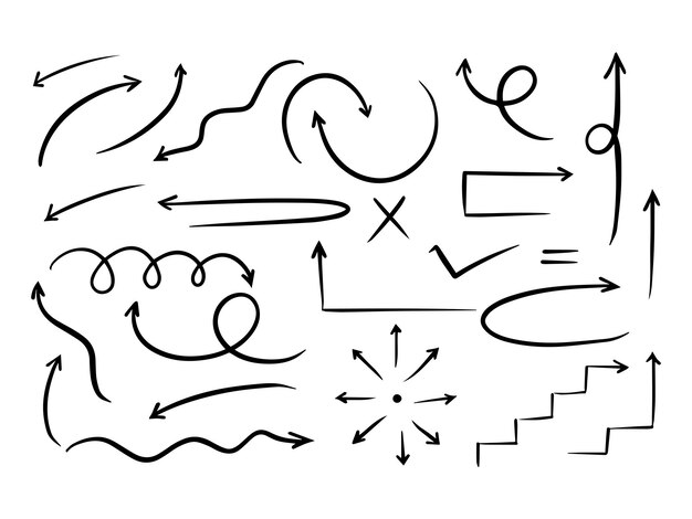 Dibujado a mano línea arte doodle estilo vector flecha colección