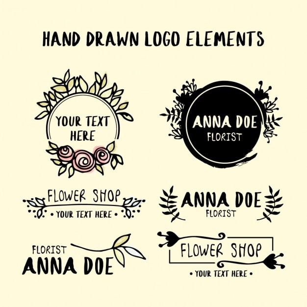Dibujado a mano logotipos florales
