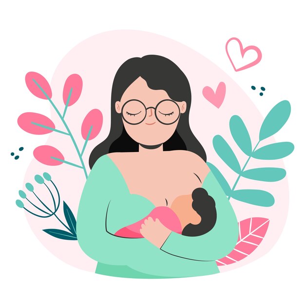 Dibujado a mano madre amamantando a su hijo ilustración