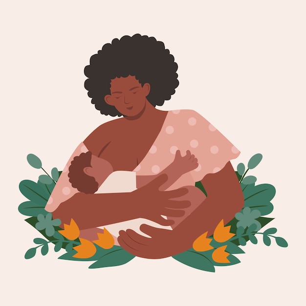 Dibujado a mano madre amamantando a su hijo ilustración