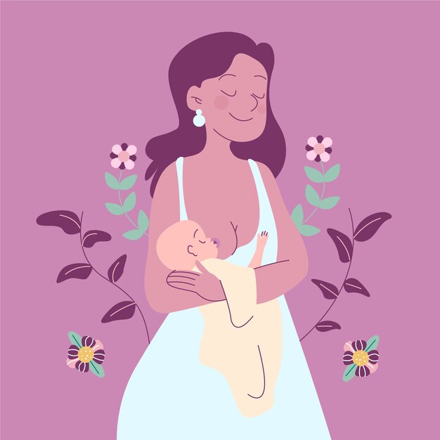 Dibujado a mano madre amamantando a su hijo ilustración