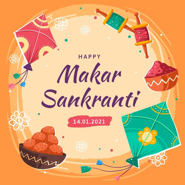 Dibujado a mano makar sankranti