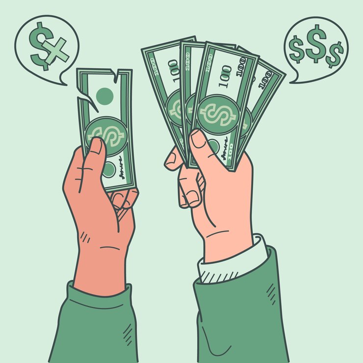 Vector gratuito dibujado a mano mano sosteniendo dinero dibujo ilustración