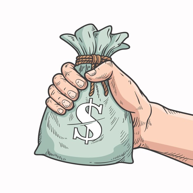 Dibujado a mano mano sosteniendo dinero dibujo ilustración