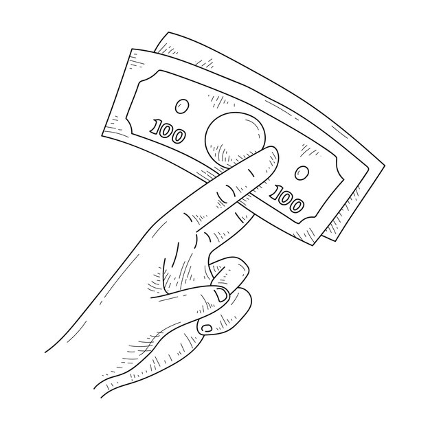 Dibujado a mano mano sosteniendo dinero dibujo ilustración